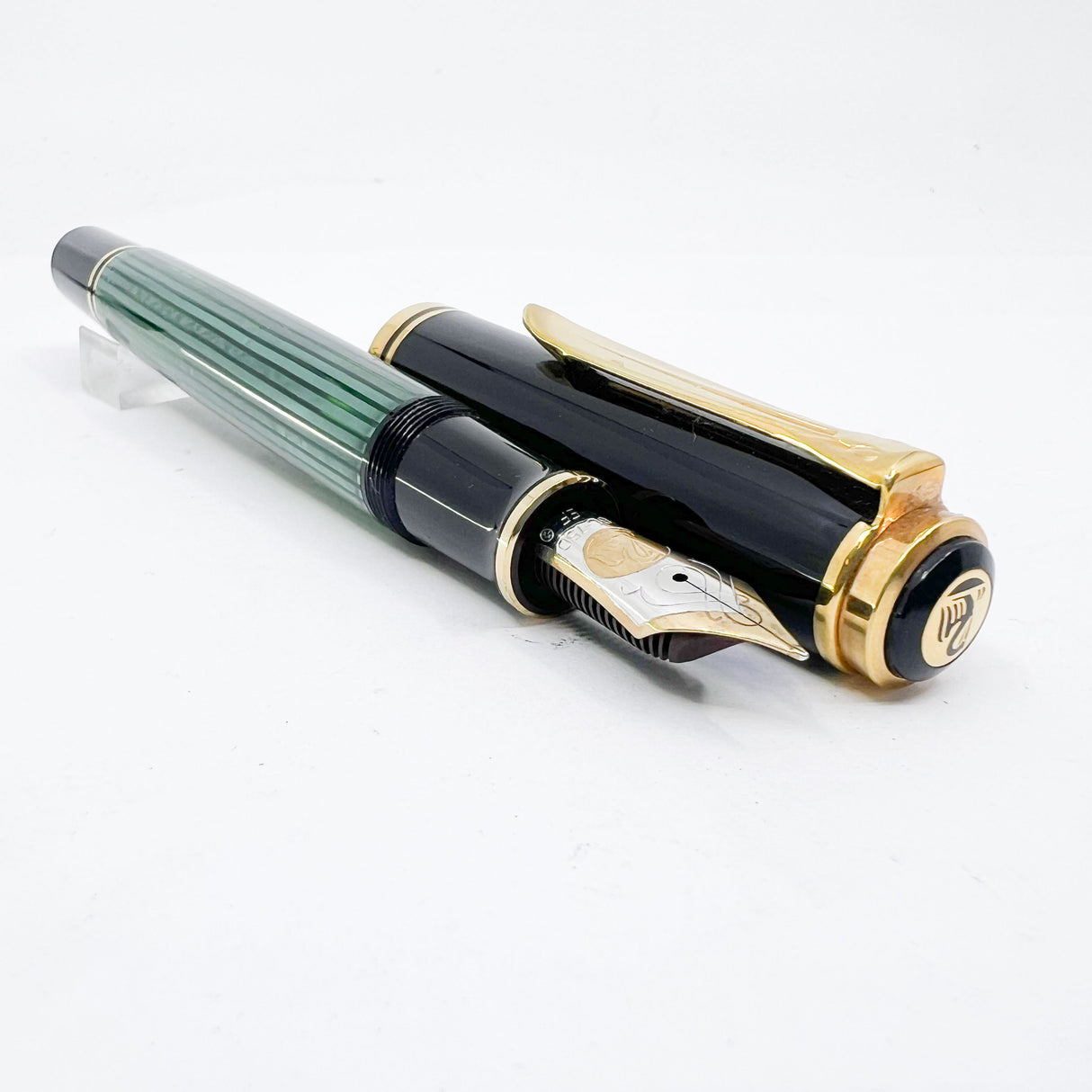 Pelikan M800 Green Striped Fountain Pen - Early Model "W. Germany" on Cap Band - Extra Fine 18kt "PF" Nib