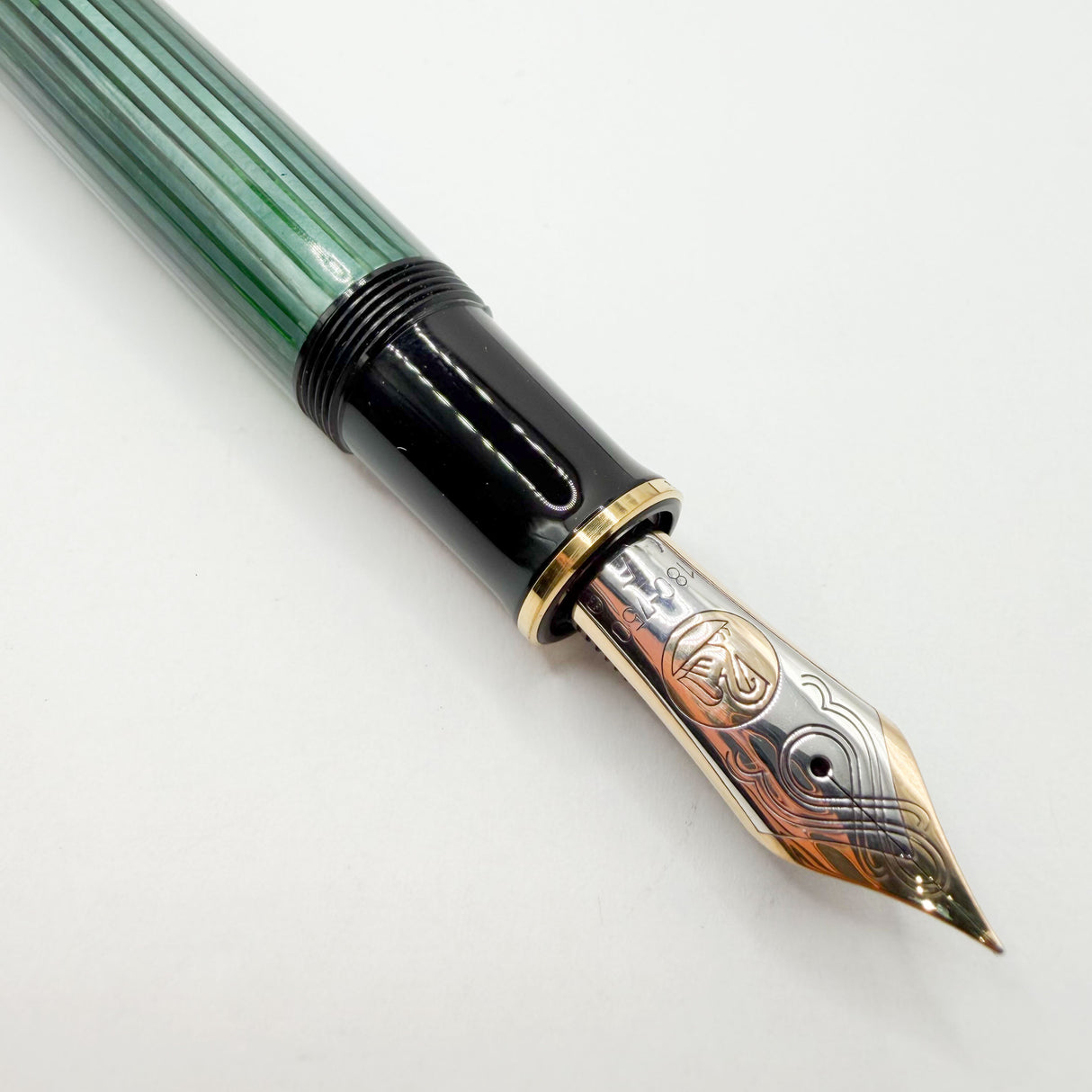Pelikan Souveran M1000 Black/Green Striped Fountain Pen (Largest) - Fine 18kt Gold Nib