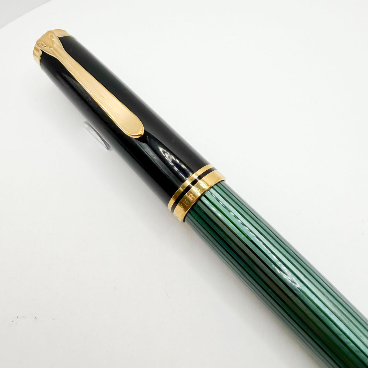 Pelikan Souveran M1000 Black/Green Striped Fountain Pen (Largest) - Fine 18kt Gold Nib