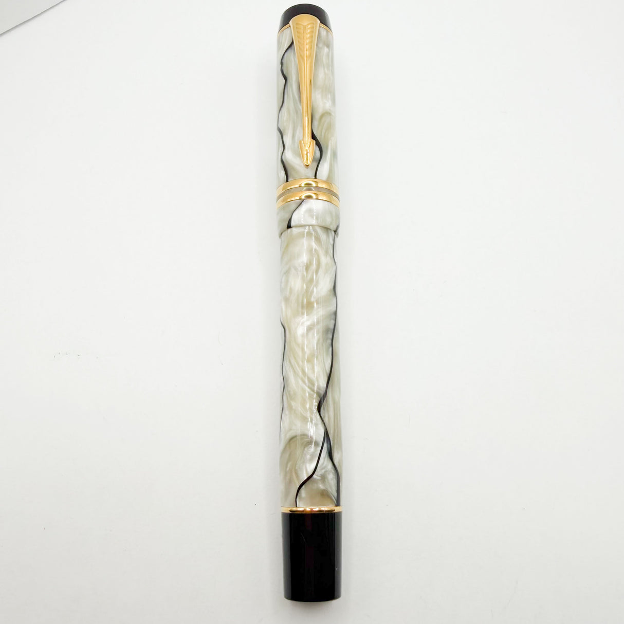 Parker Duofold Centennial (Largest) Lustrous Pearl & Black Fountain Pen - Medium Italic 18kt Gold Nib