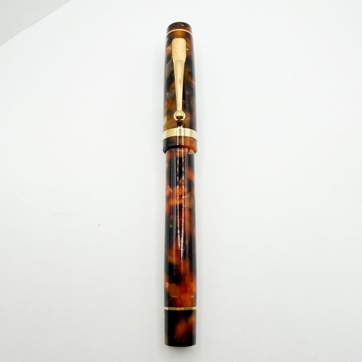 Conway Stewart Bracket Brown Marble "Duro for Fahrneys" Fountain Pen - Fine 18kt Gold Nib - Circa 2008