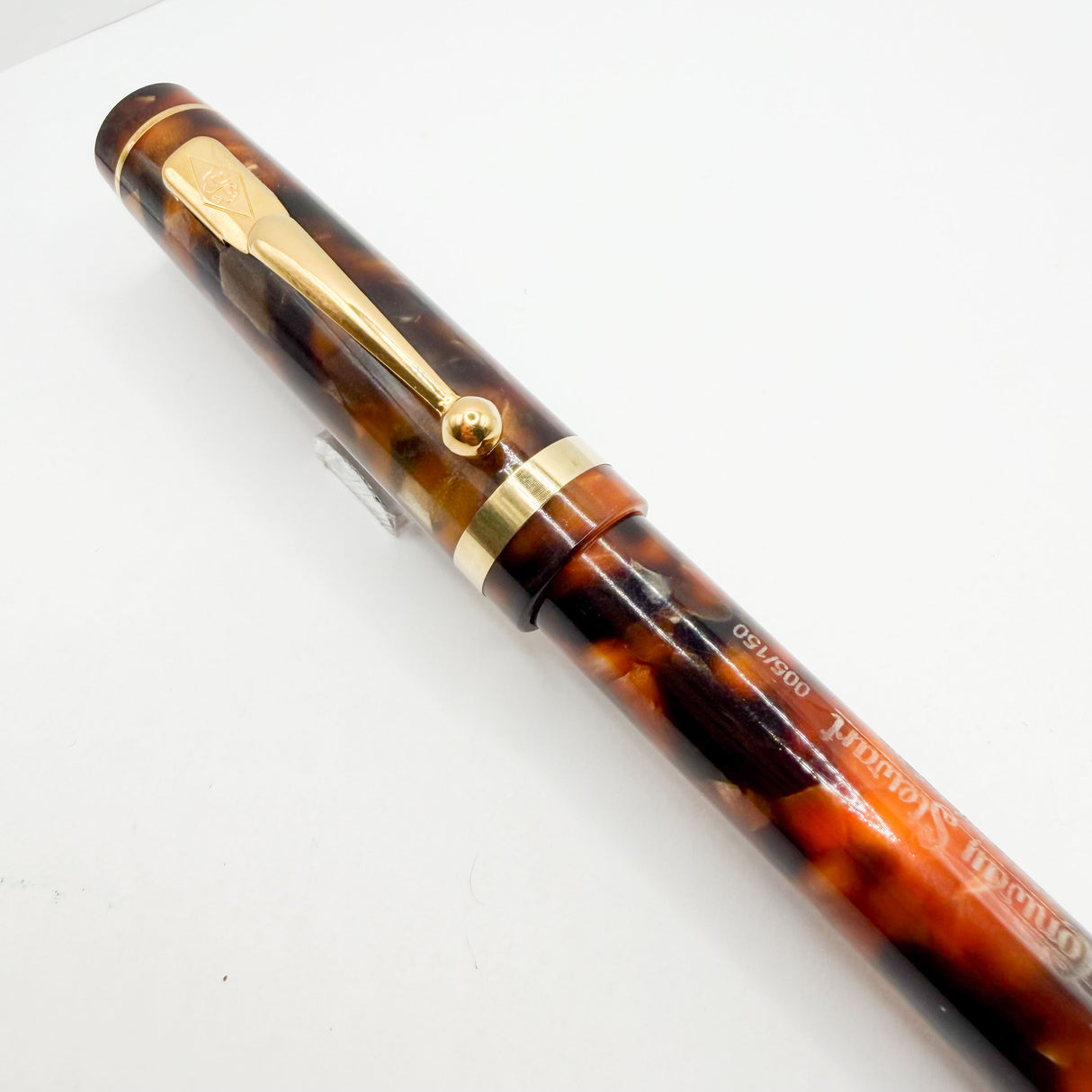 Conway Stewart Bracket Brown Marble "Duro for Fahrneys" Fountain Pen - Fine 18kt Gold Nib - Circa 2008