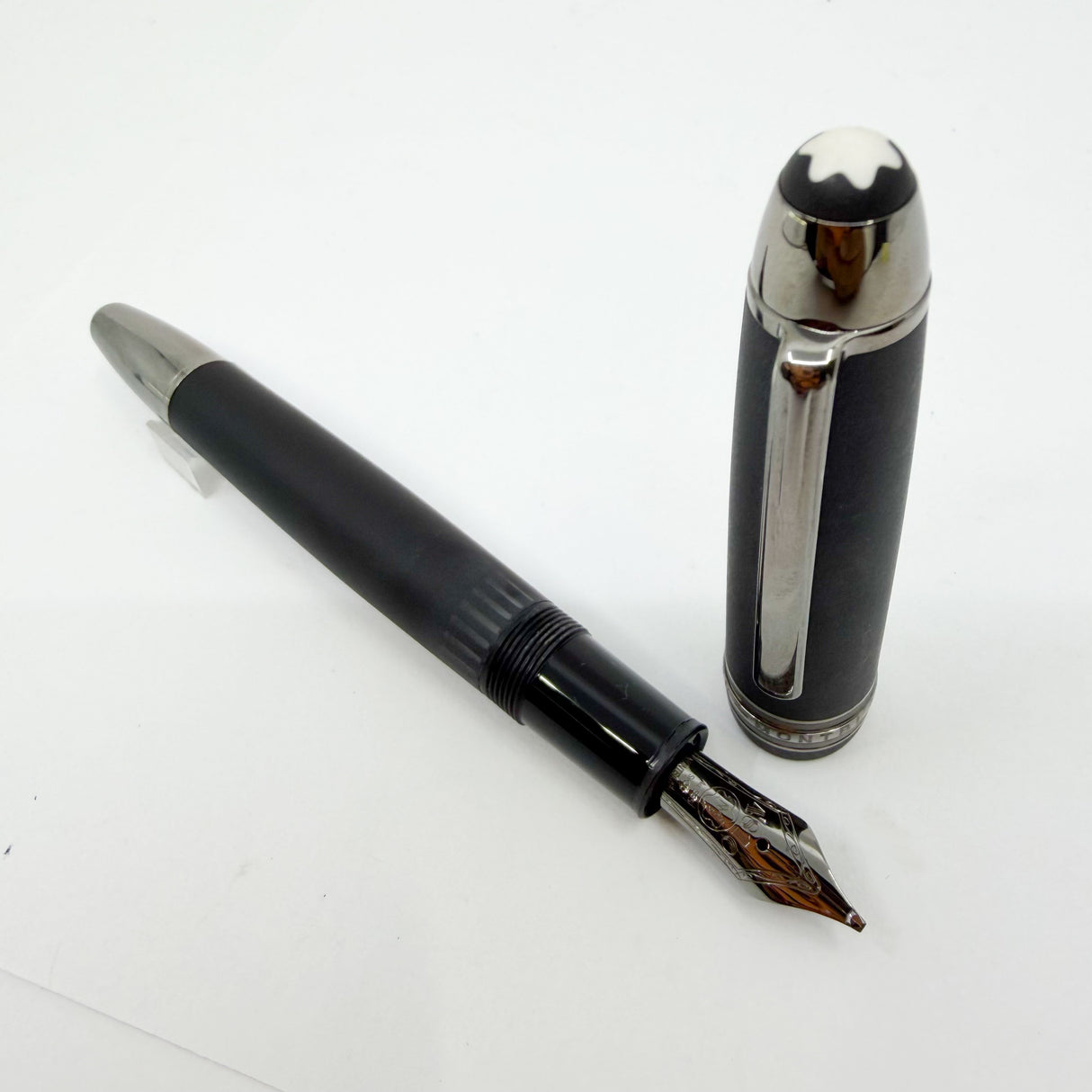 Montblanc LeGrand #146 Ultra (Matte) Black Fountain Pen - Ruthenium Plated Trim - Double Broad 14kt Gold Nib