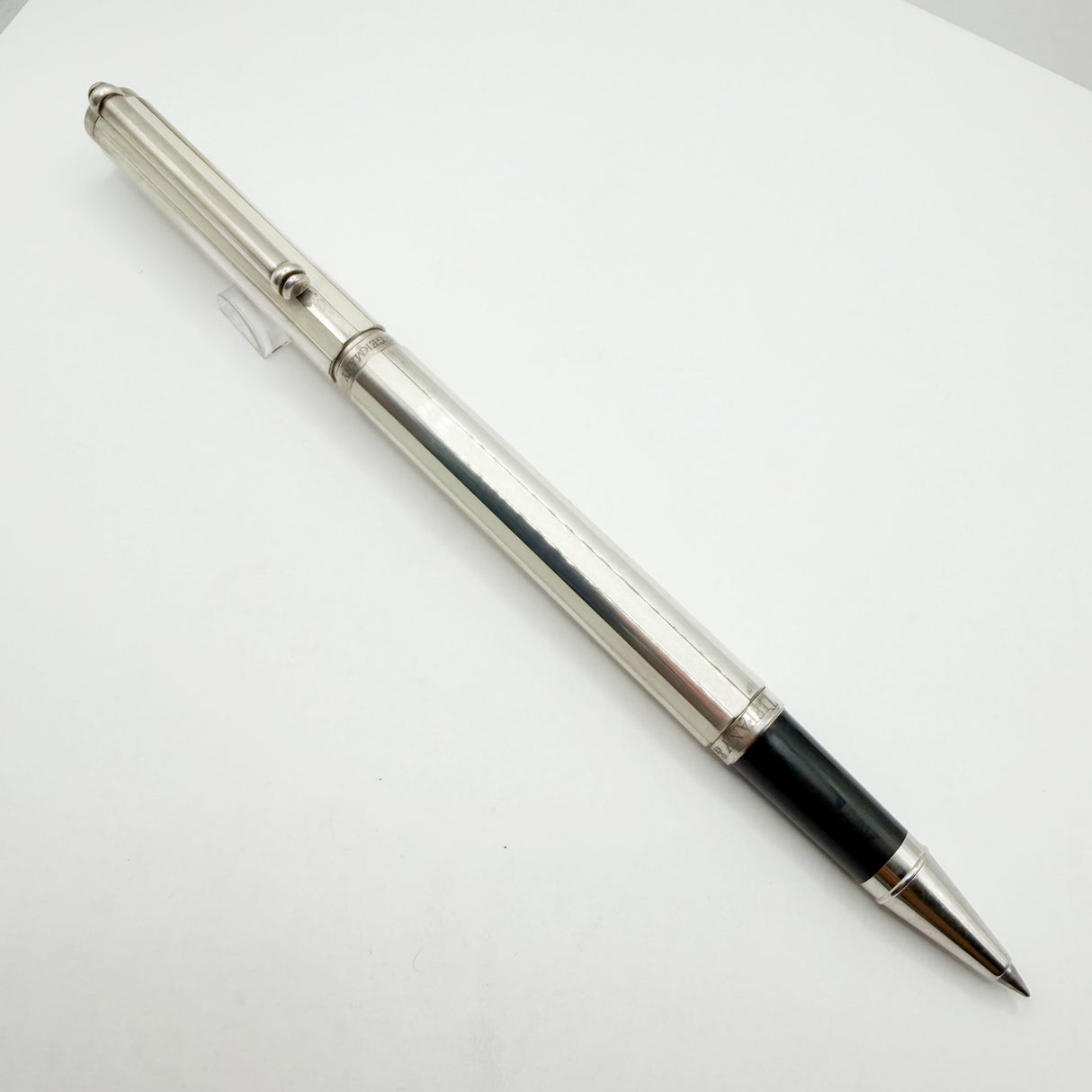 Tiffany Atlas Rollerball with Alternating White Lacquered & Sterling Silver Strips & Sterling Clip and Trim