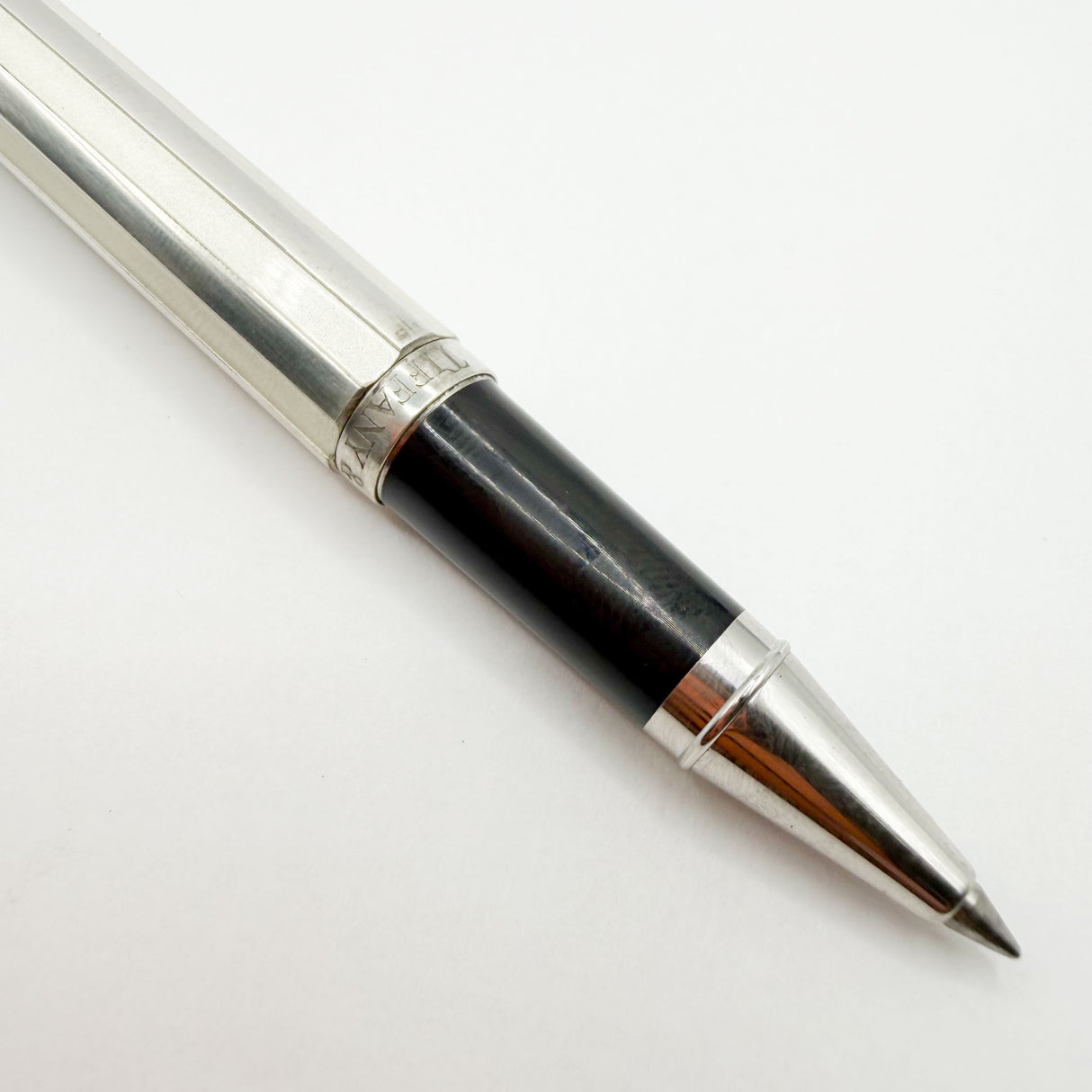 Tiffany Atlas Rollerball with Alternating White Lacquered & Sterling Silver Strips & Sterling Clip and Trim