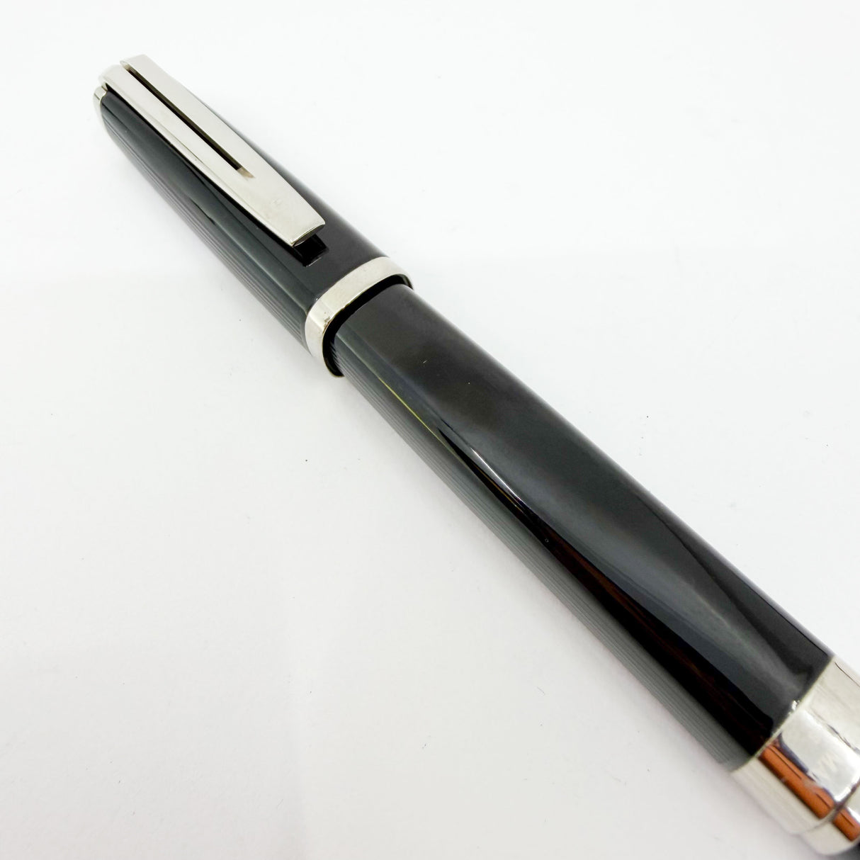 Waterman Oversized Exception Black Fountain Pen - Alternating Sides of Charcoal Stripes -Medium 18kt Gold Nib
