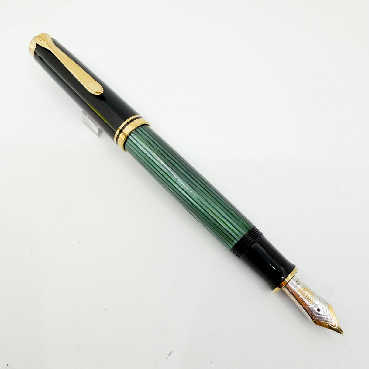 Pelikan M800 Souveran Black Cap & Green Striped Barrel Fountain Pen - Medium 18kt Gold "PF" Nib
