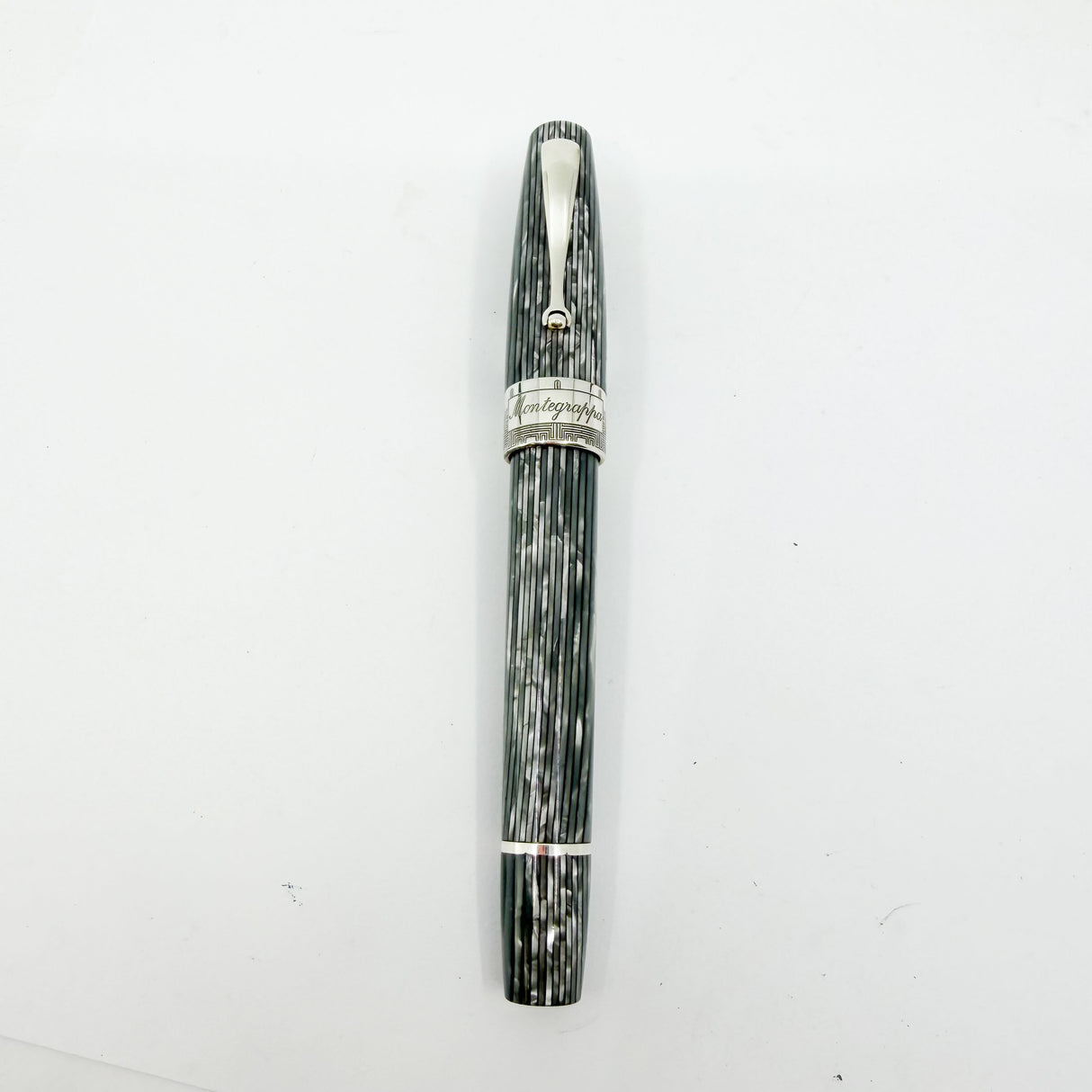 Montegrappa "Extra" Art Deco Shiny Lines Celluloid Limited Edition Fountain Pen #35/50 - Broad 18kt Gold Nib