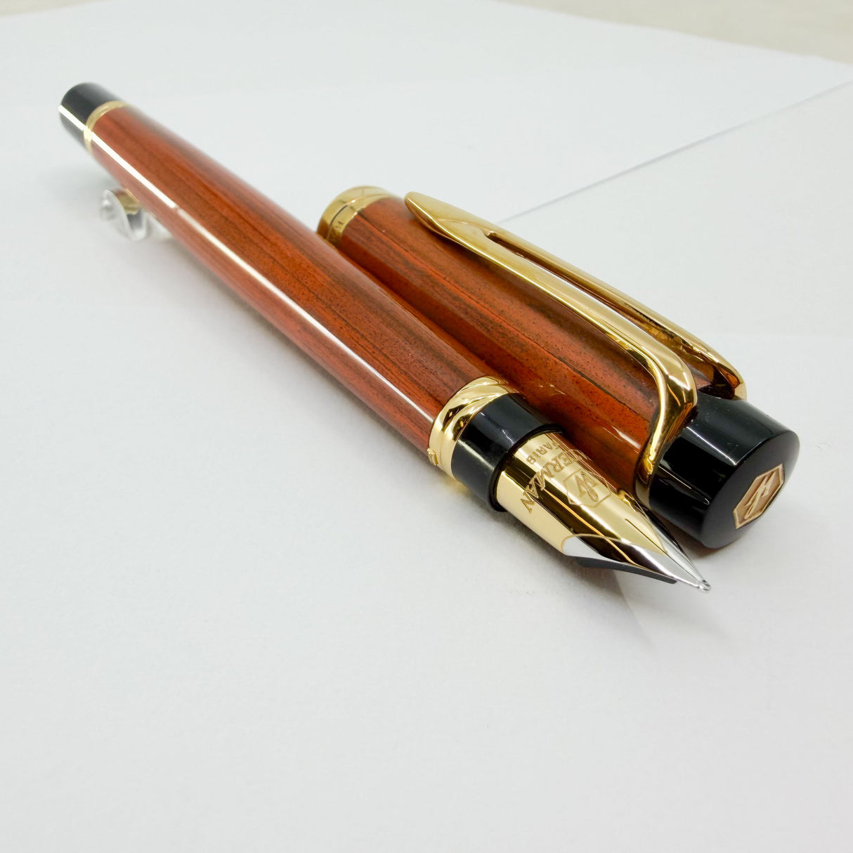 Waterman Liaison Black/Orange Woodgrain Ebonite Fountain Pen - Medium 18kt Gold Nib