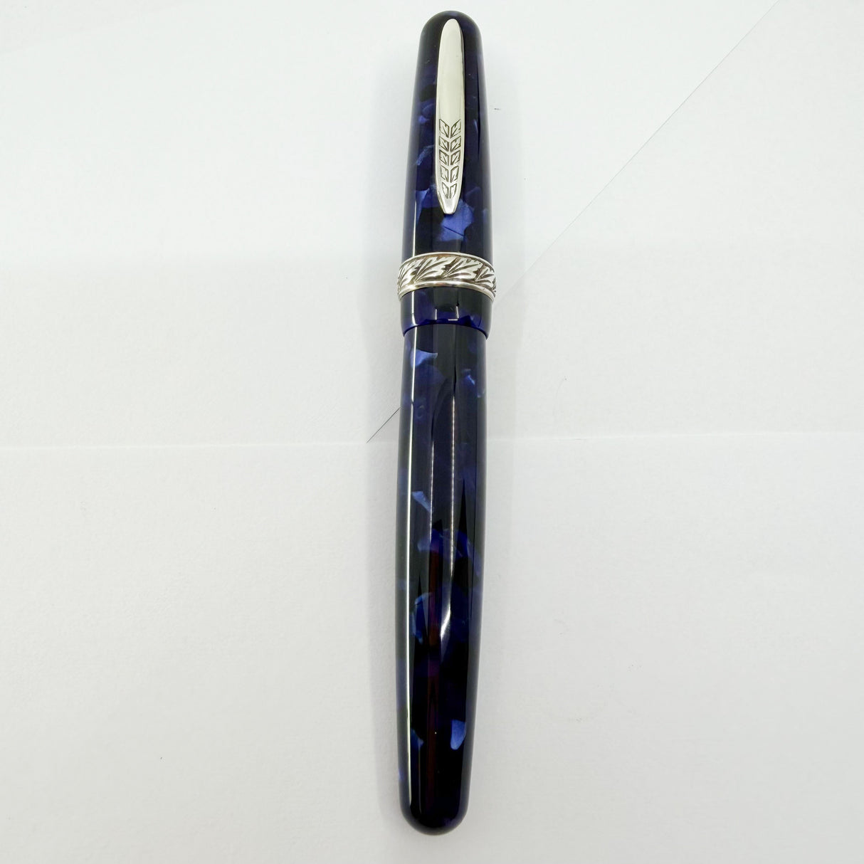 Stipula for Swisher Pens Etruria "Night Blu" - Large Size Blue Marbled Etruria Limited Edition Fountain Pen - Medium 14kt Gold Nib