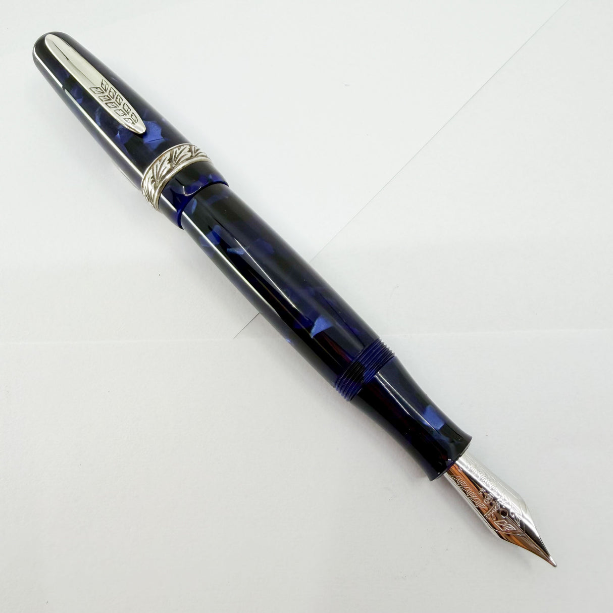 Stipula for Swisher Pens Etruria "Night Blu" - Large Size Blue Marbled Etruria Limited Edition Fountain Pen - Medium 14kt Gold Nib