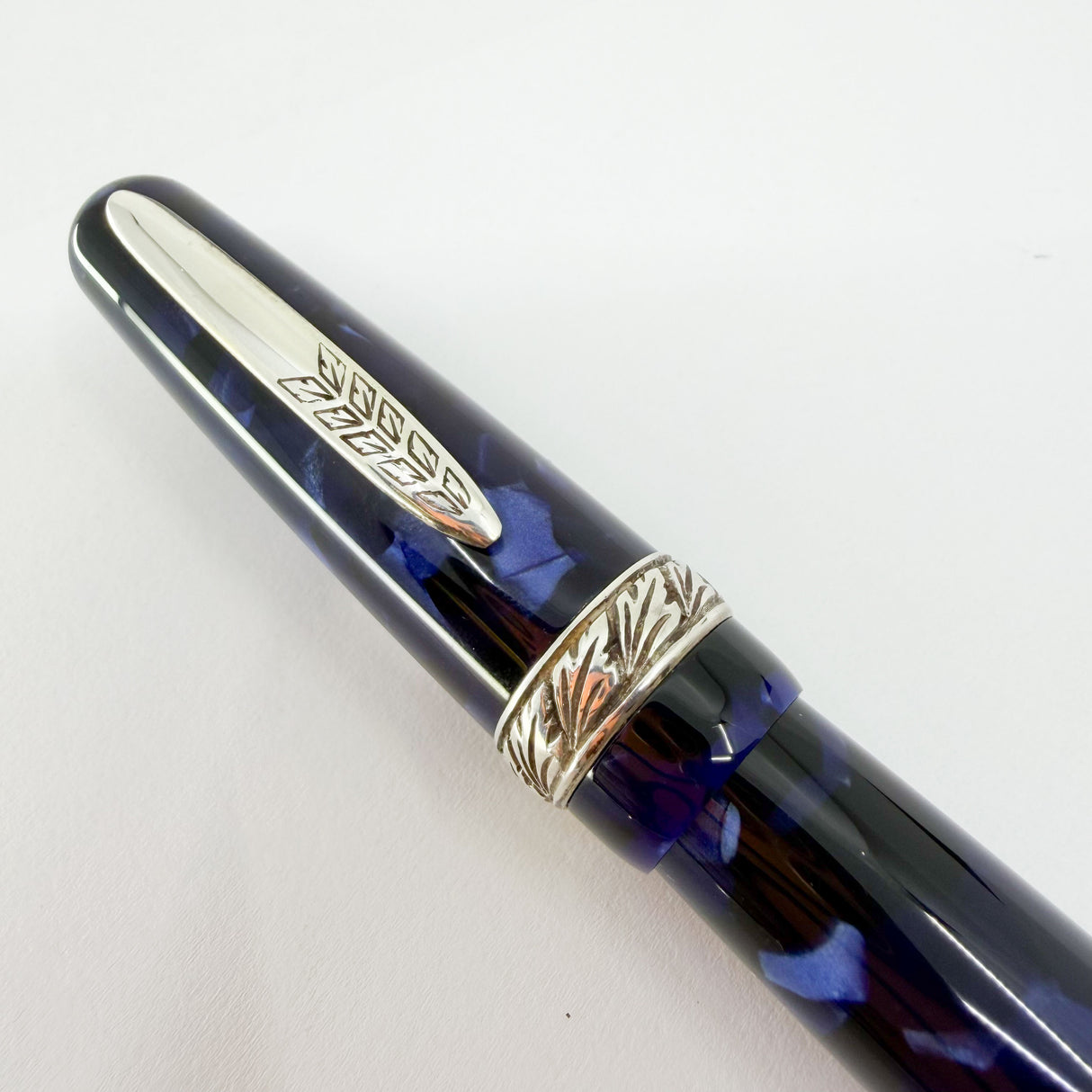 Stipula for Swisher Pens Etruria "Night Blu" - Large Size Blue Marbled Etruria Limited Edition Fountain Pen - Medium 14kt Gold Nib