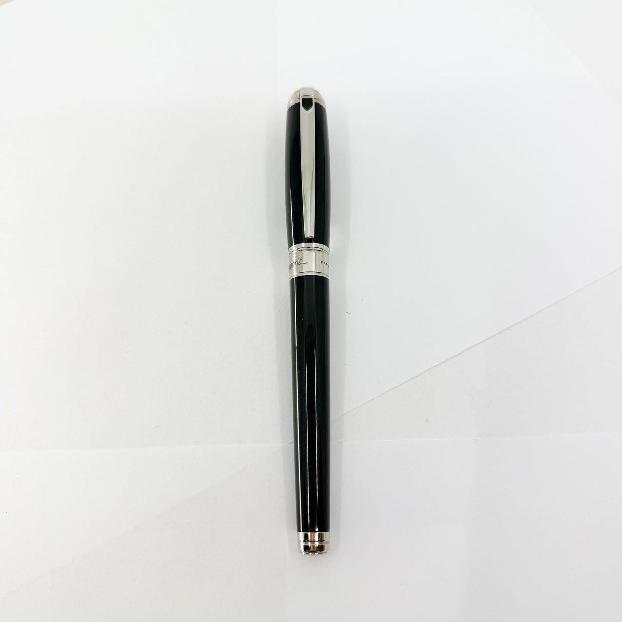 S. T. Dupont Line D Eternity Black Lacquer Large Size Fountain Pen - Palladium Plated Trim - Broad 14kt Gold Nib