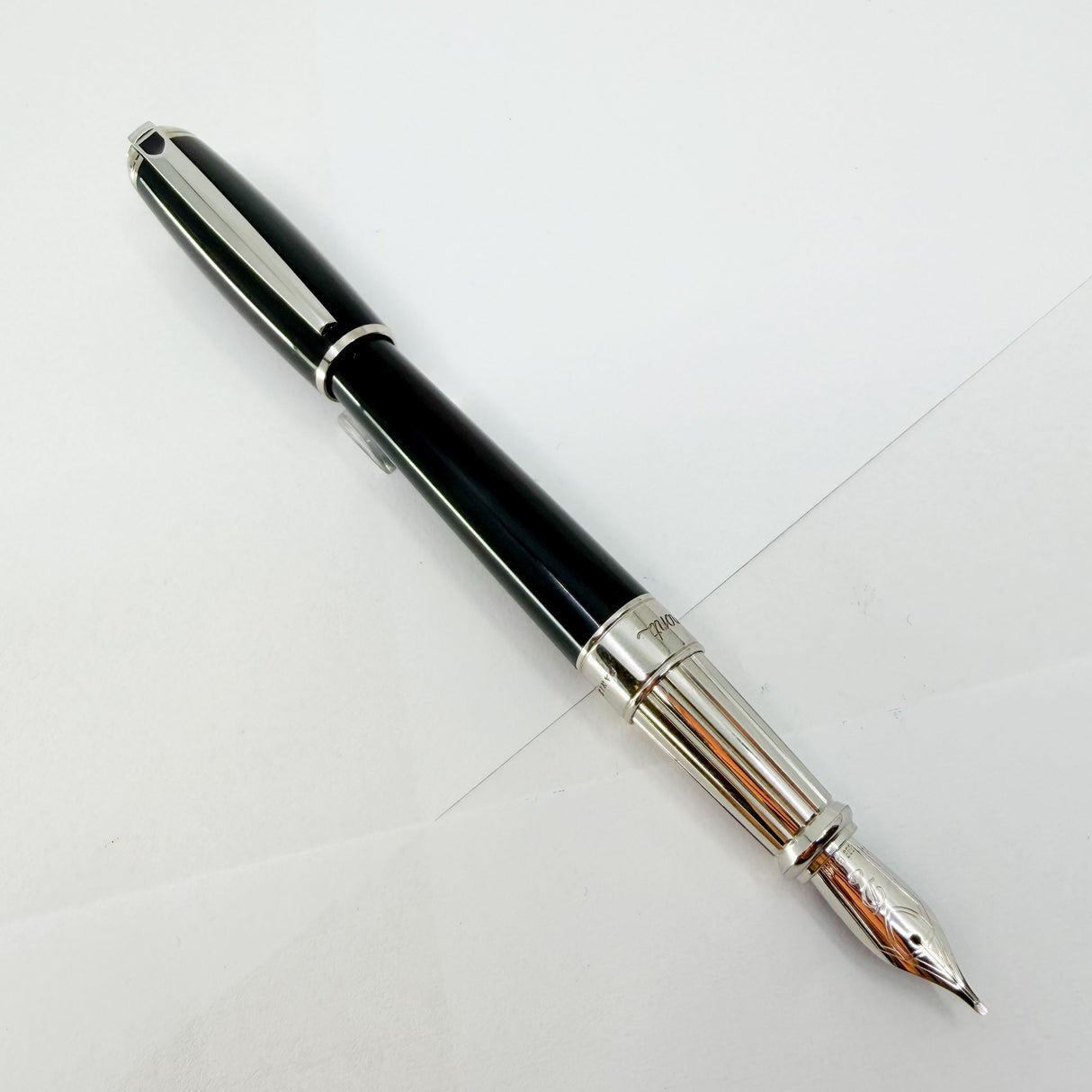 S. T. Dupont Line D Eternity Black Lacquer Large Size Fountain Pen - Palladium Plated Trim - Broad 14kt Gold Nib