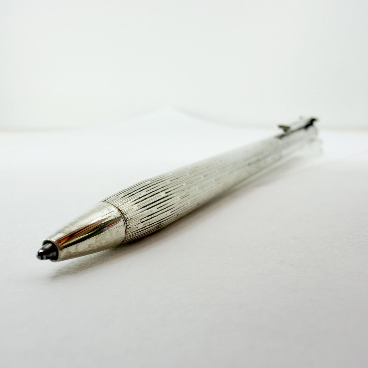 Tiffany Sterling Silver T Clip Ballpoint Pen in Unusual Line & Dot Pattern - Circa 1990s - Rare