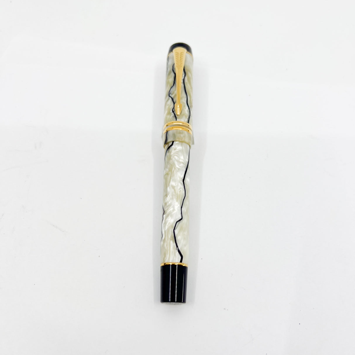 Parker Duofold Centennial (Largest Size) Black & Pearl Fountain Pen - Fine 18kt Gold Nib