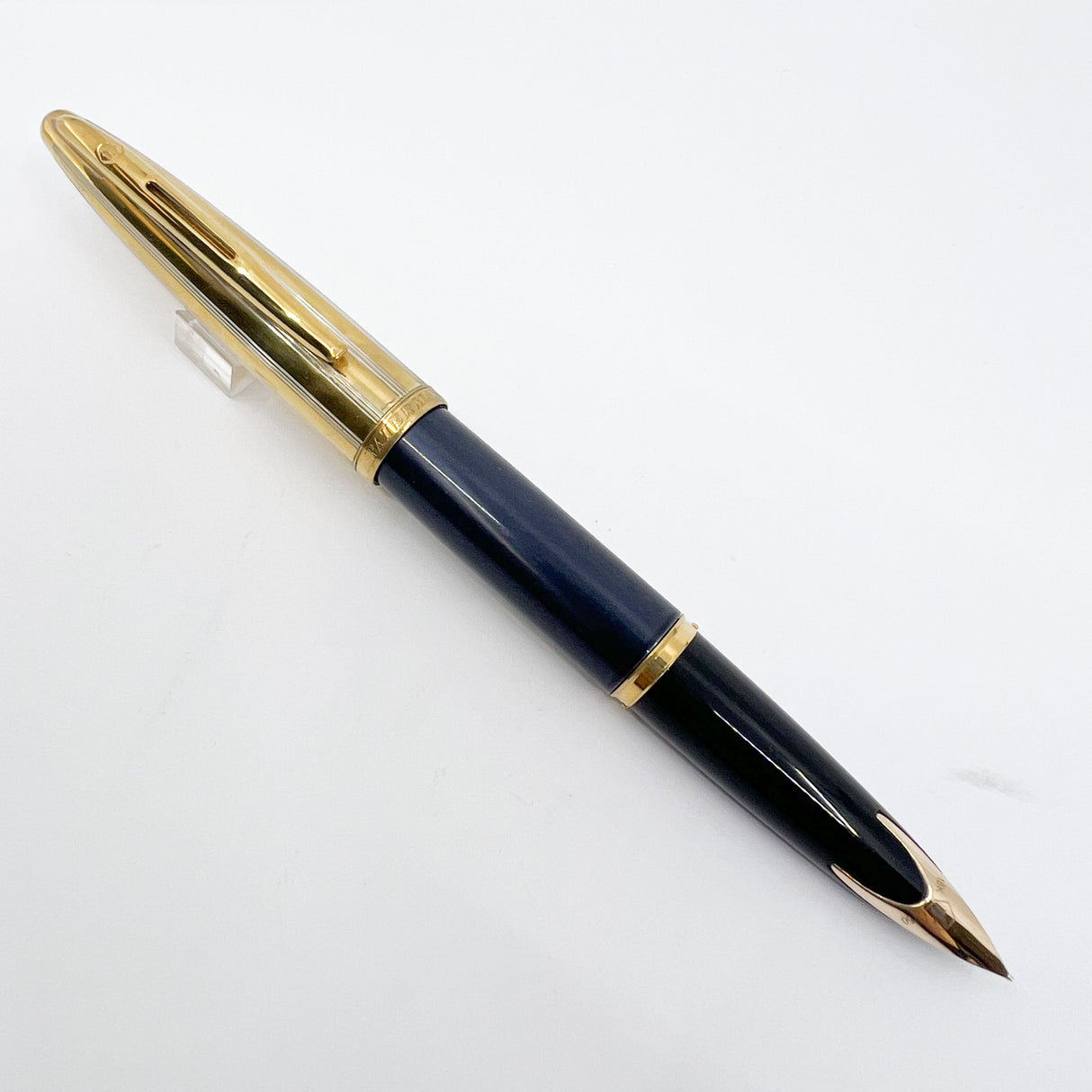 Waterman Carene Deluxe 2-Tone Gold-Plated Cap/Prussian Blue Lacquer Barrel Fountain Pen - Fine 18kt Gold Nib