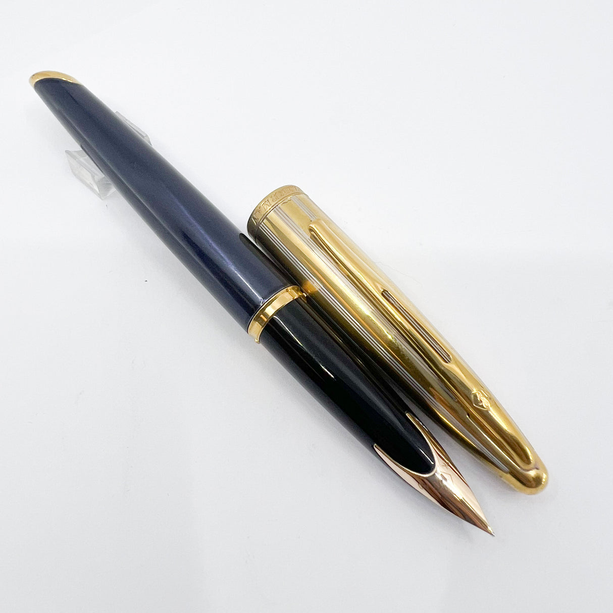 Waterman Carene Deluxe 2-Tone Gold-Plated Cap/Prussian Blue Lacquer Barrel Fountain Pen - Fine 18kt Gold Nib