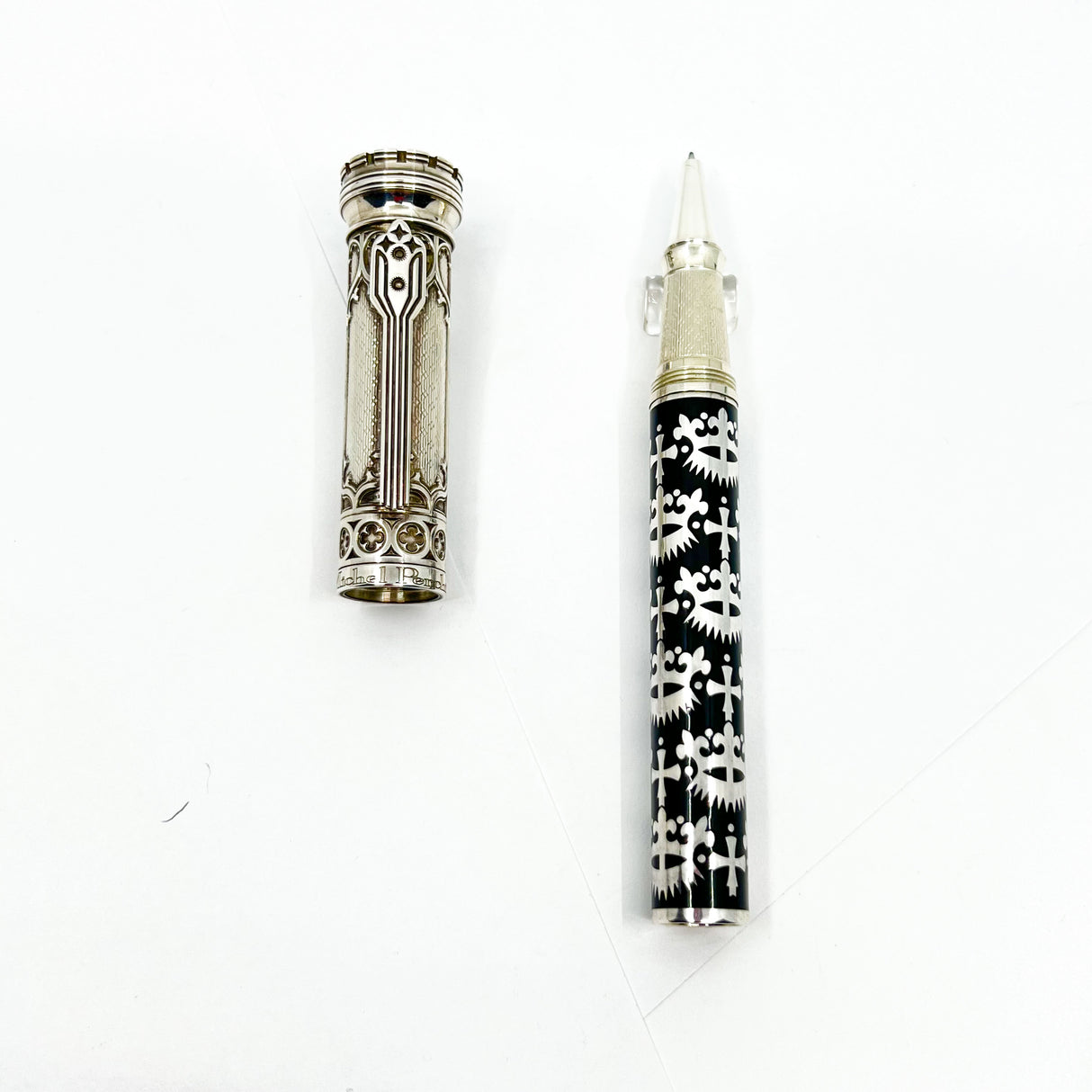 Michel Perchin Gothic Sterling Silver & Black Enamel Large Weighty LE Rollerball