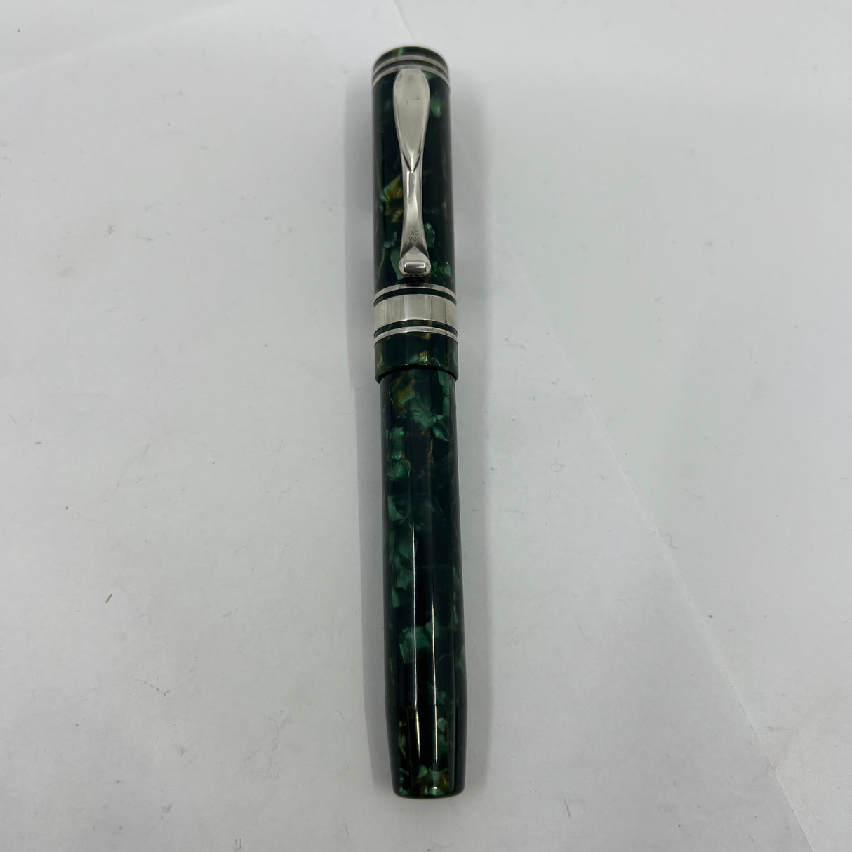Visconti Grande Green Marbled/Bronze Streaked "Michelangelo" Celluloid Fountain Pen Circa 2000 - Fine 18kt Gold Nib