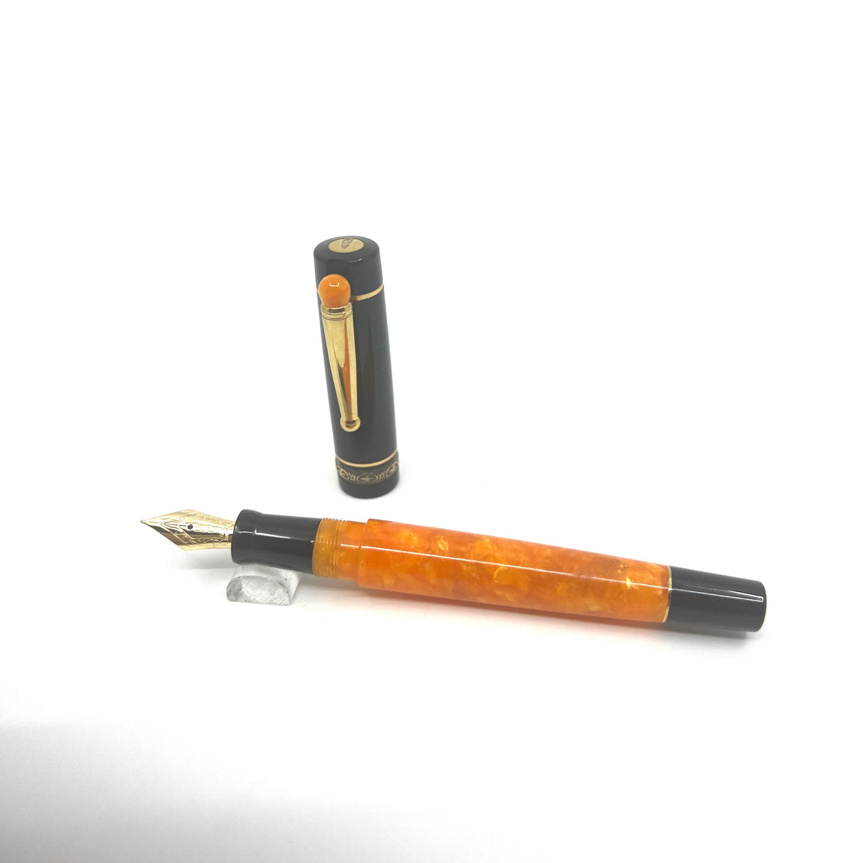 Delta Lucky Black/Orange Fountain Pen (aka WE)- Medium 14kt Gold Nib