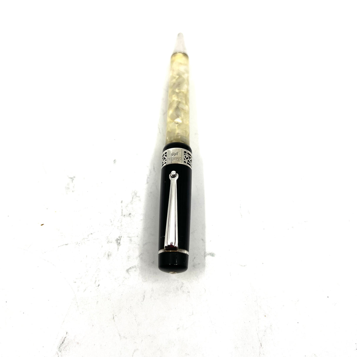 Delta #365 Ballpoint Pen - Lustrous White Marbled Barrel/Black Cap