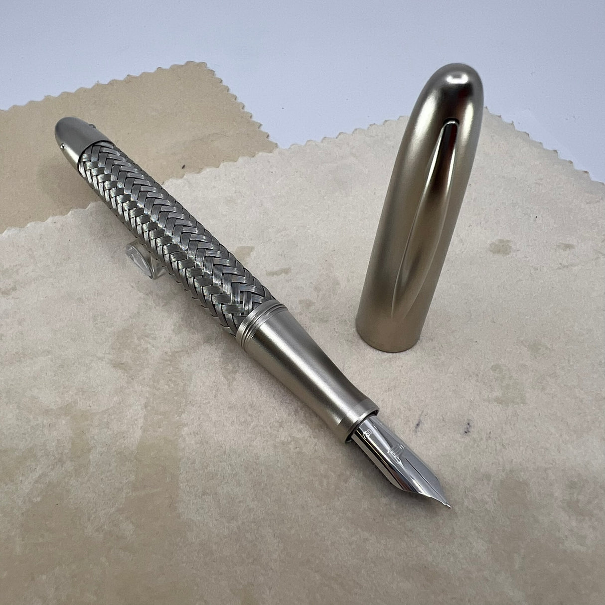 Porsche Design Tec Flex Woven Stainless Steel Barrel Fountain Pen - Fine 18 Kt Gold Nib