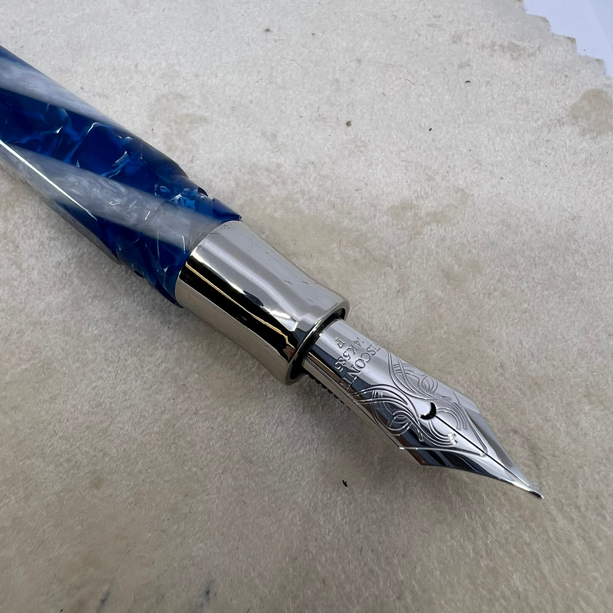 Visconti Opera Elements Speckled "Water" Blue/Lustrous White Fountain Pen - Fine 14Kt Gold Nib