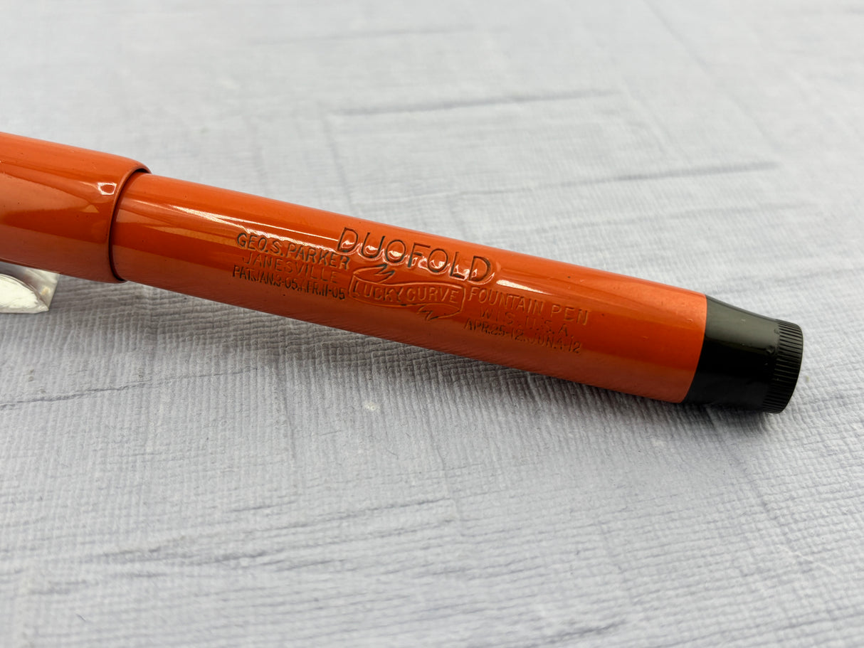 PARKER Early Senior Duofold Bandless Orange Ebonite Fountain Pen - Large DUOFOLD Imprint - RARE, especially in such Beautiful Condition!!