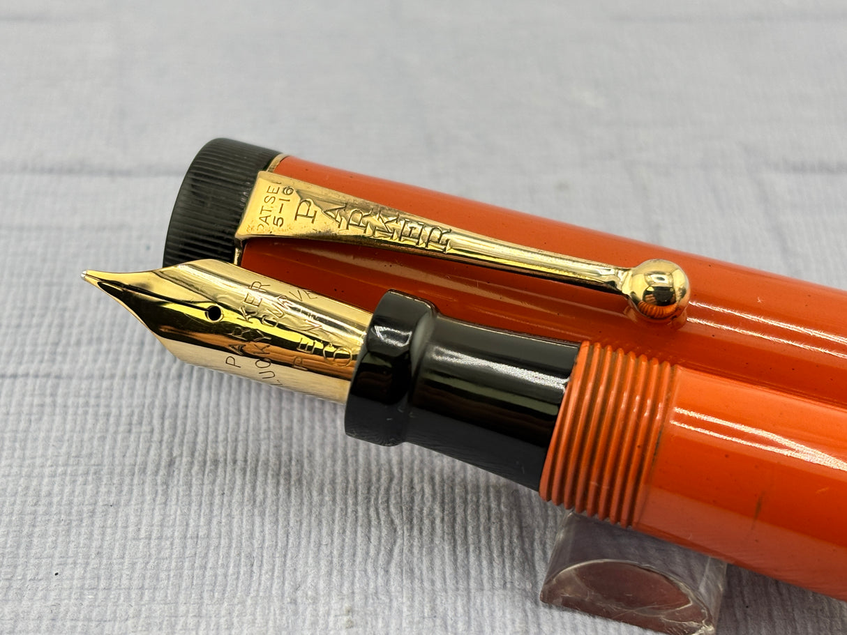 PARKER Early Senior Duofold Bandless Orange Ebonite Fountain Pen - Large DUOFOLD Imprint - RARE, especially in such Beautiful Condition!!