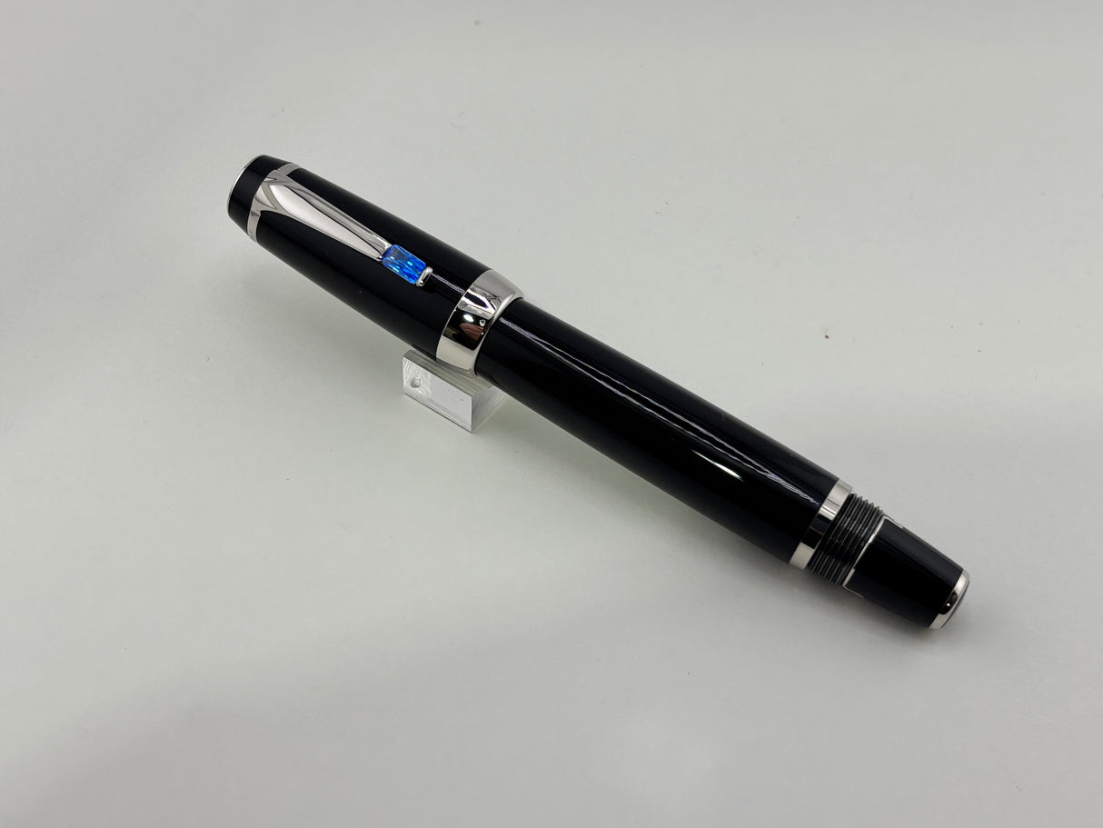 Montblanc Boheme Retractable Nib Black Rhodium Trim Blue Gem Fountain Pen