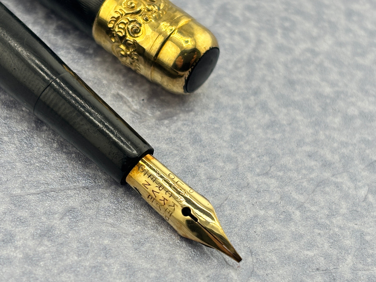 Parker 42 1/2 eyedropper chased with gold filled mountings black hard rubber Early 1900's - Fountain Pen