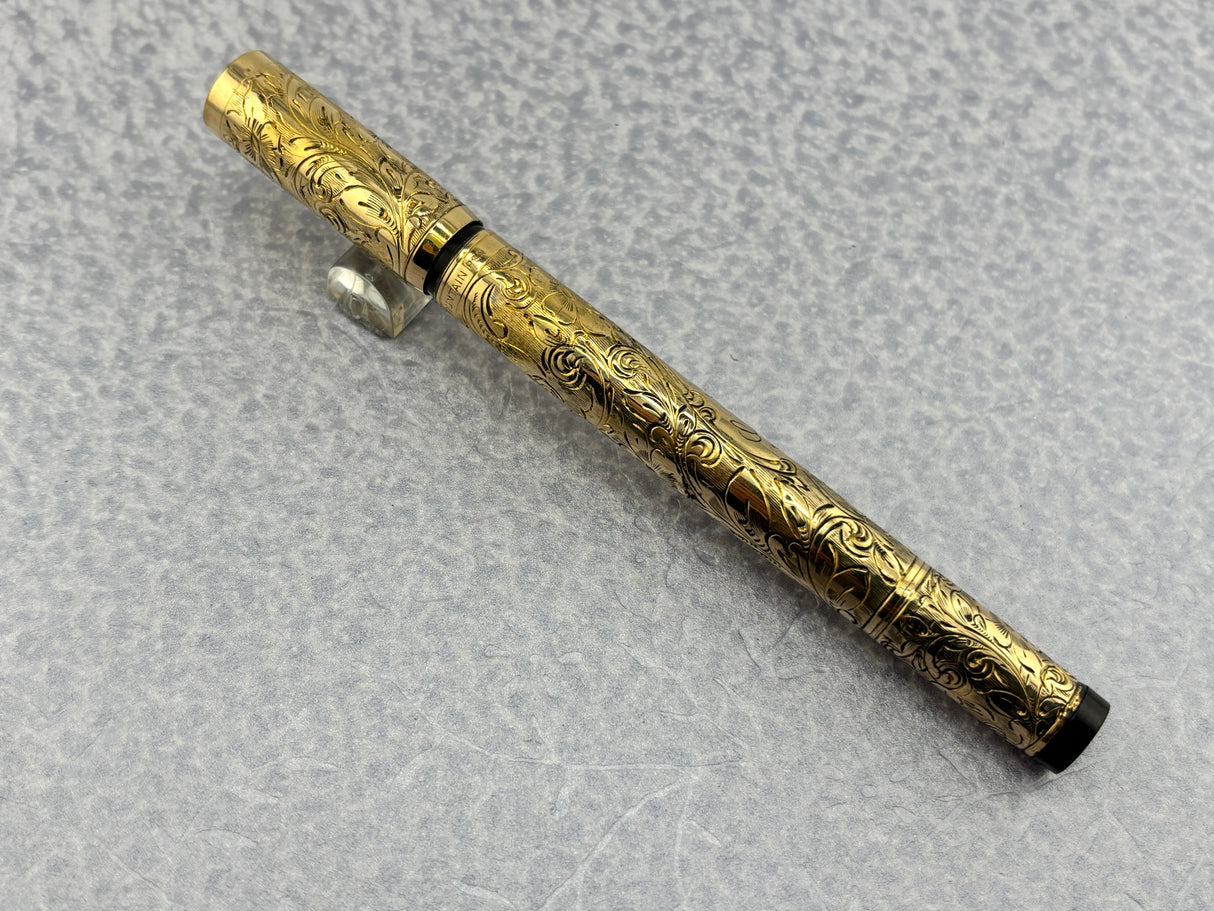 Waterman # 0512 1/2 Safety Fountain Pen Gold filled Floral Pattern - Retractable Nib