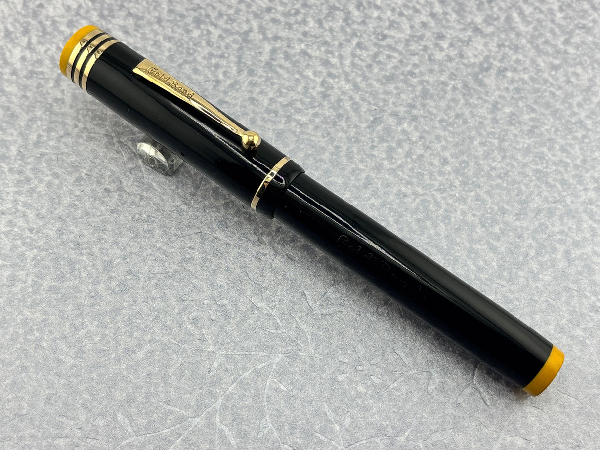 Gold Bond #8 Size Stonite Black with Yellow Ends Fountain Pen