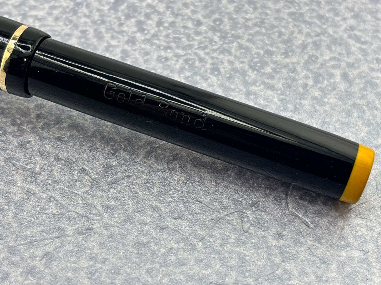 Gold Bond #8 Size Stonite Black with Yellow Ends Fountain Pen