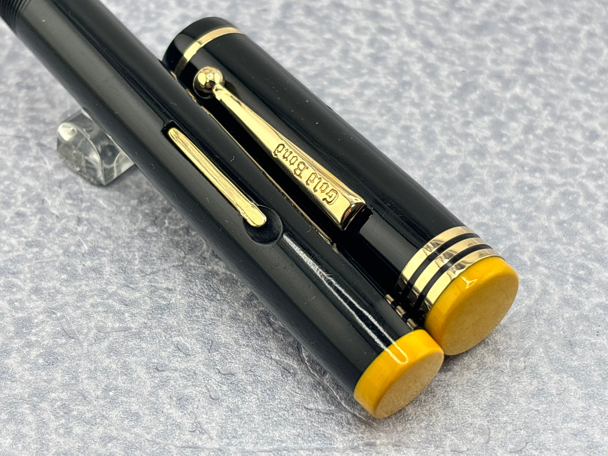 Gold Bond #8 Size Stonite Black with Yellow Ends Fountain Pen