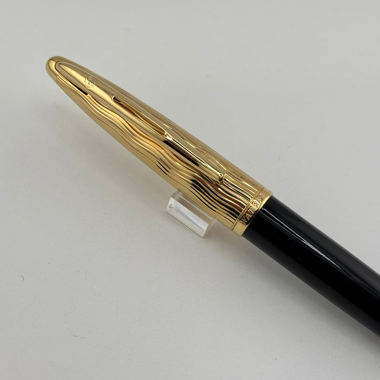 Waterman Carene Deluxe Black Barrel/Gold-Plated Wave Design Cap Fountain Pen - Fine 18 Kt Gold Nib