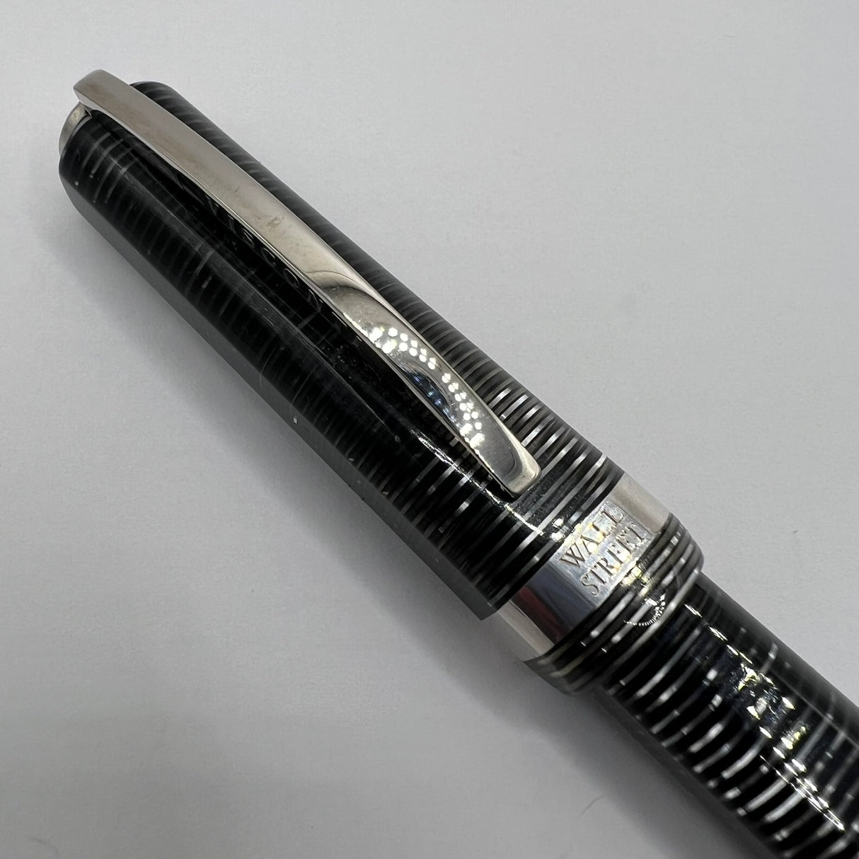 Visconti Wall Street Glittering Silver Celluloid Fountain Pen - Fine 14kt Gold Nib