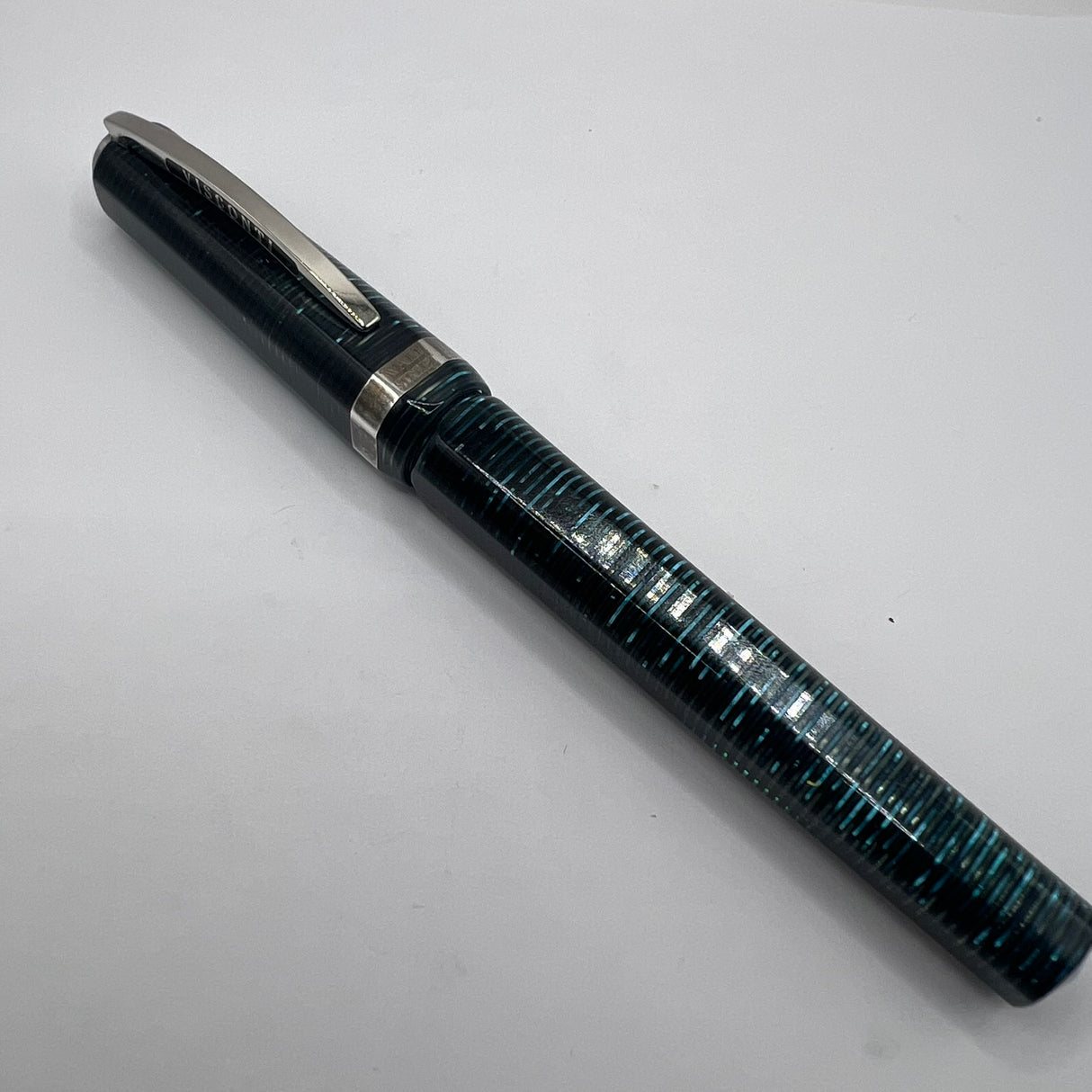 Visconti Wall Street Glittering Blue Celluloid Fountain Pen - Fine 14kt Gold Nib