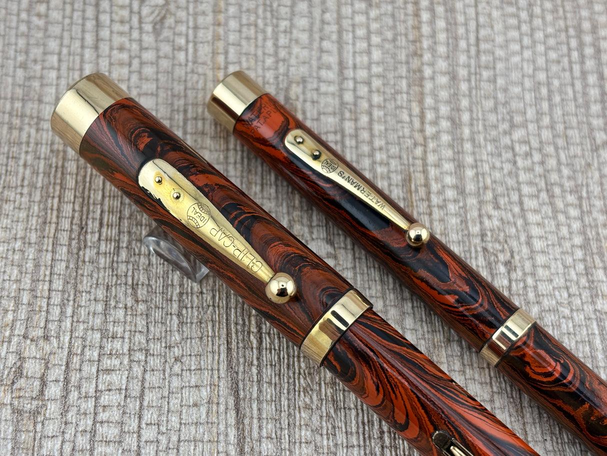 Waterman 55 Set Red/Orange Woodgrain Hard Rubber - Fountain Pen
