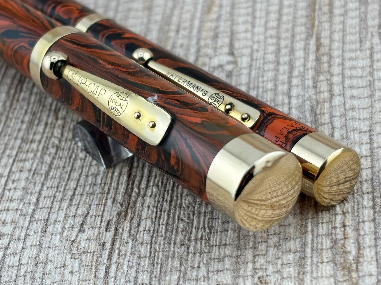 Waterman 55 Set Red/Orange Woodgrain Hard Rubber - Fountain Pen