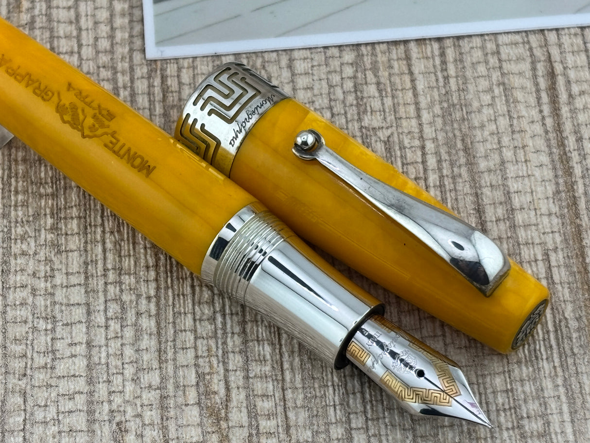 Montegrappa Extra Lustrous Yellow Celluloid Large Gold Nib #8 Fountain Pen - Fine 18kt Gold Nib