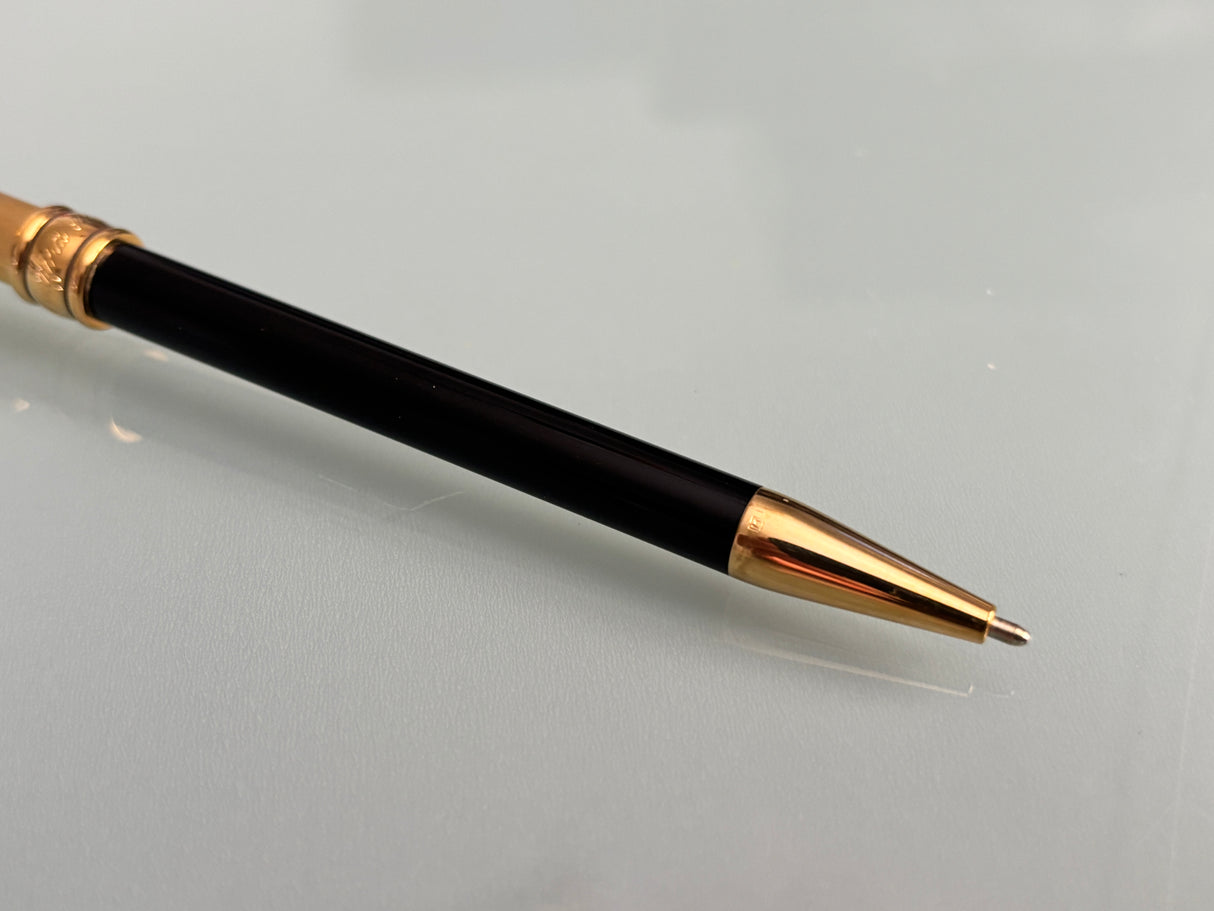 Aurora Magellano black barrel sterling silver 925 cap gold plated - Made in Italy - Ball Pen