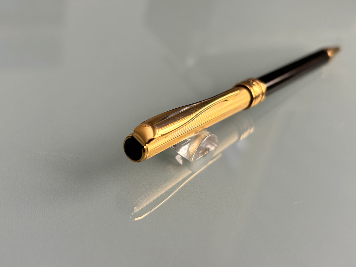 Aurora Magellano black barrel sterling silver 925 cap gold plated - Made in Italy - Ball Pen