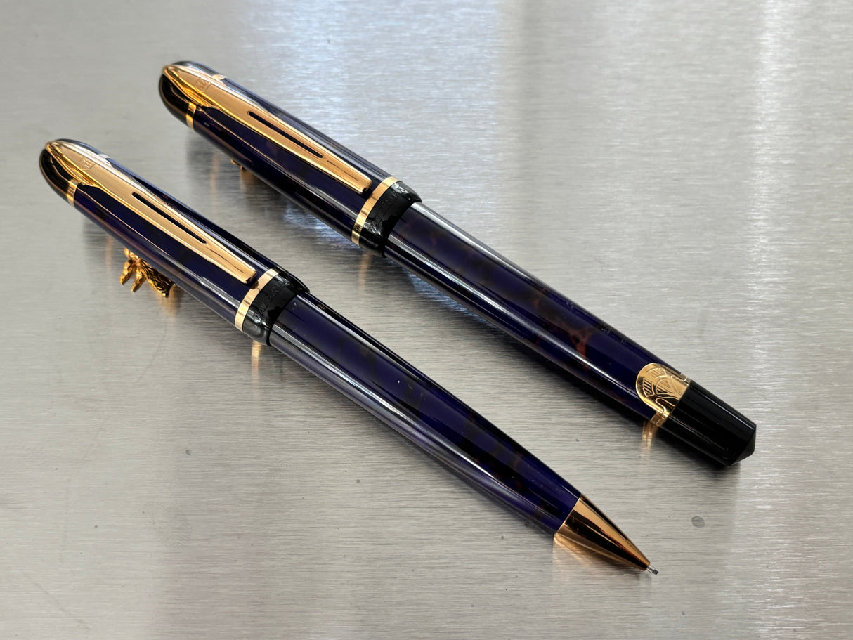 Waterman Phileas Blue marble Set - Pencil and Fountain Pen