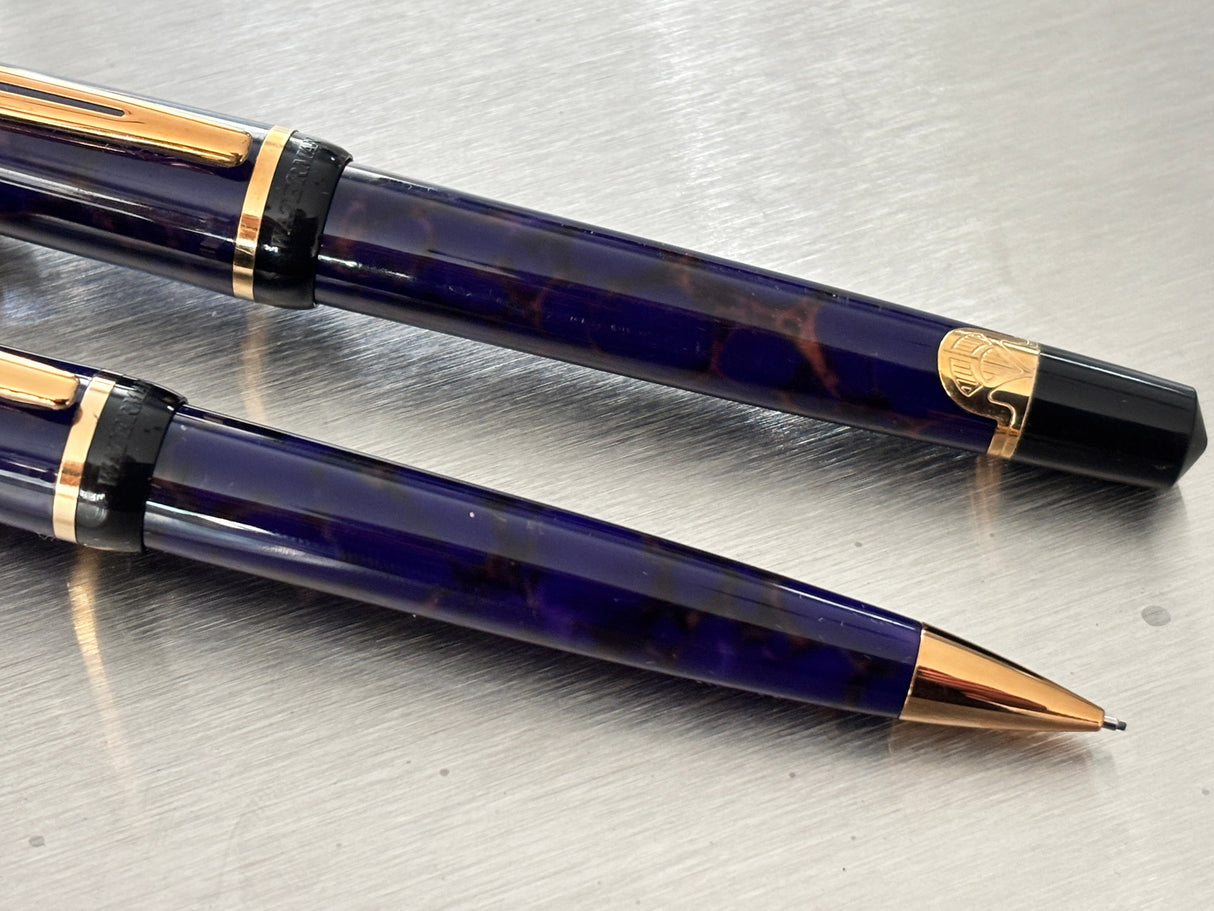 Waterman Phileas Blue marble Set - Pencil and Fountain Pen