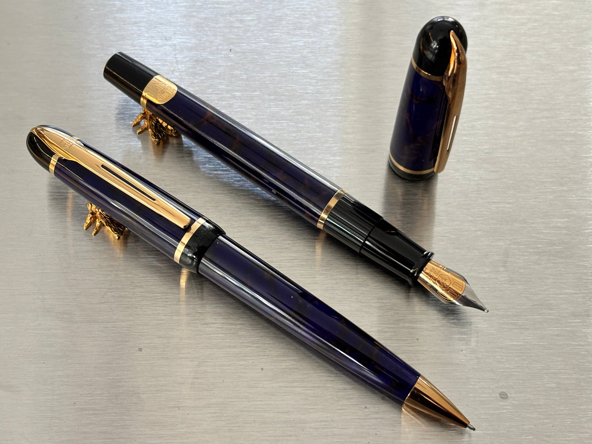 Waterman Phileas Blue marble Set - Pencil and Fountain Pen