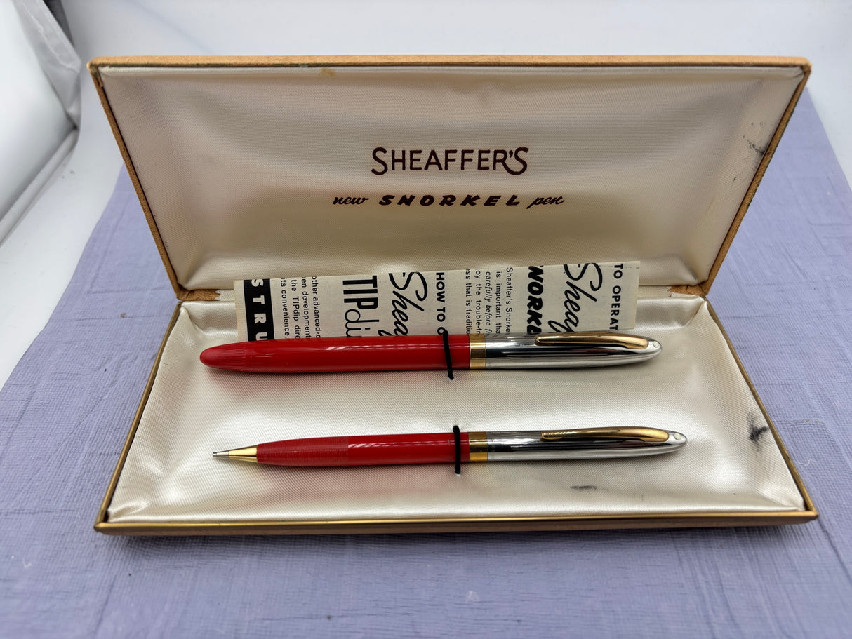 Sheaffer Snorkel set Red Chrome cap - New old stock and boxed