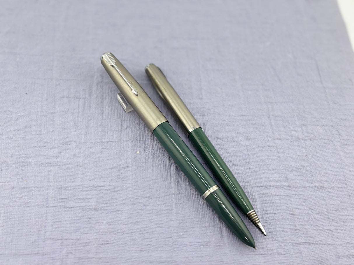 Parker 51 Set Grey Steel Cap Aerometric - Fountain Pen and pencil
