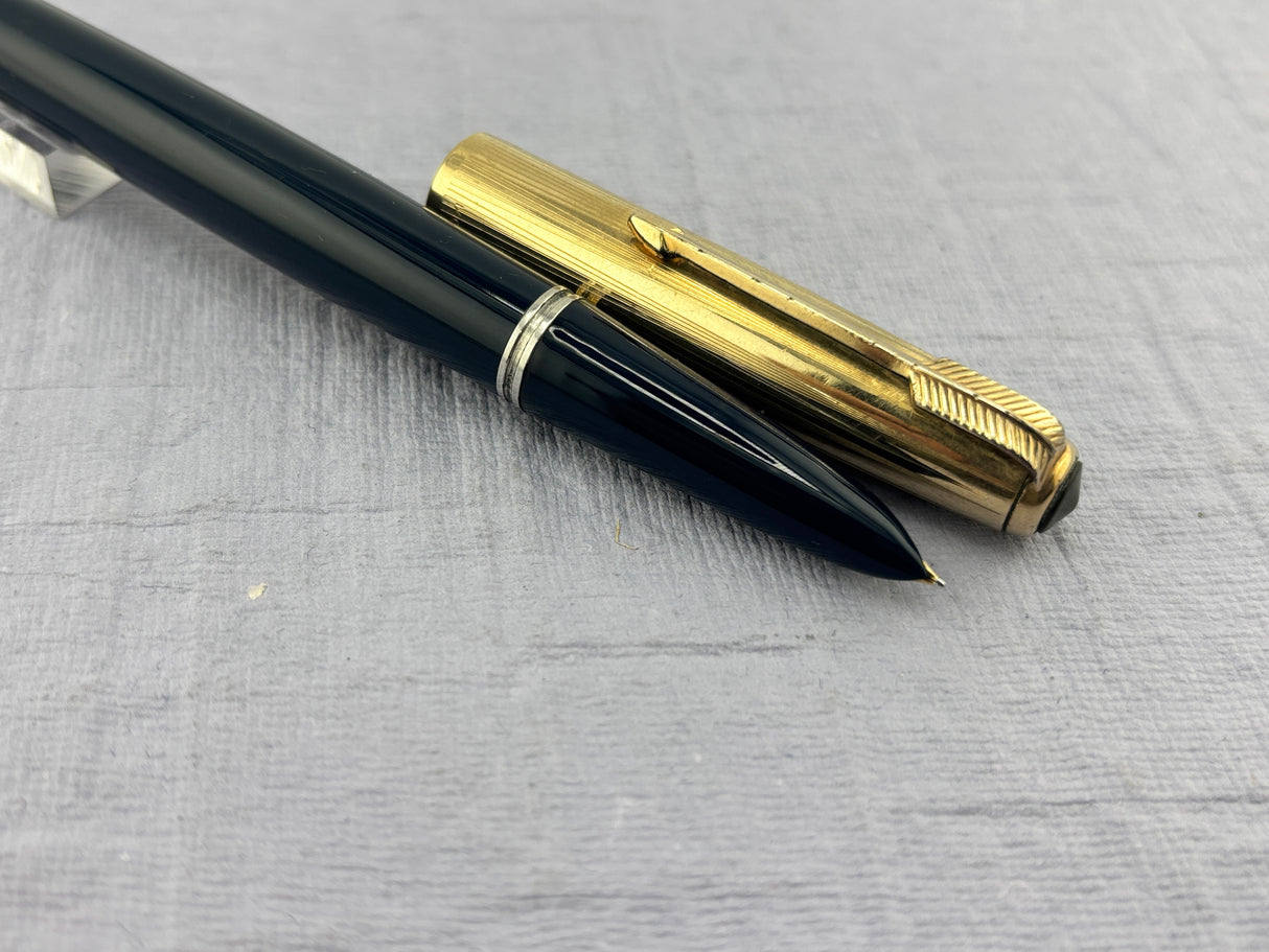 Parker 51 Navy Blue Gold Cap Fountain Pen